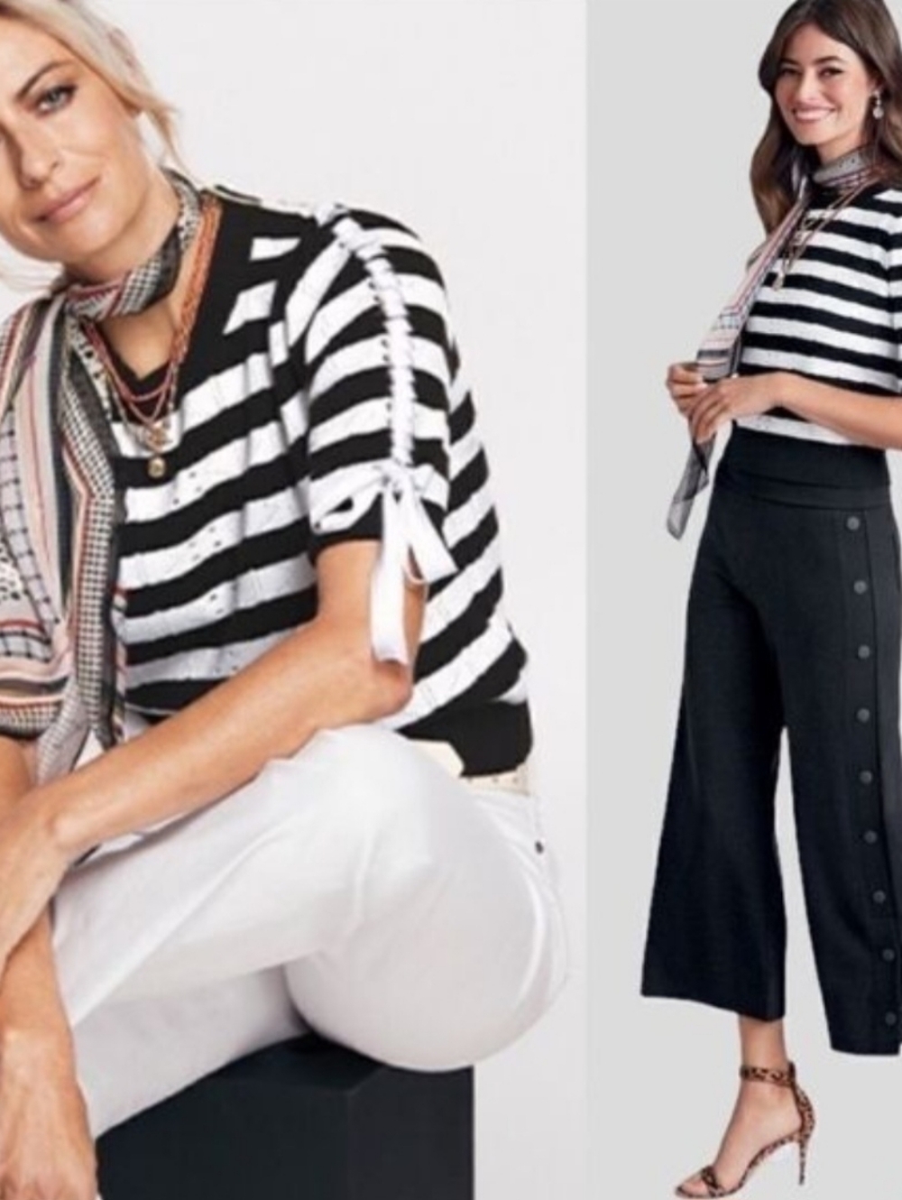 Cabi Runway Black White Striped Knit Pullover Sweater